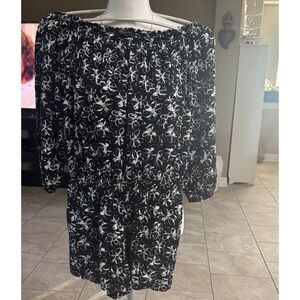 Banana Republic SZ SM Black Floral Off-Shoulder Romper pit2pit elastic waist
